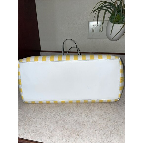 Kate Spade New York Yellow & White Striped Canvas Tote Bag With Leather Handles - Picture 8 of 8